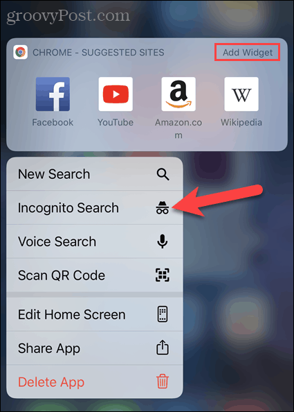 Tryk på Ny inkognitofane fra Chrome-appikonet på iOS