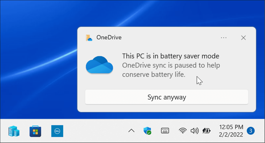 batterisparetilstand OneDrive Sync sat på pause