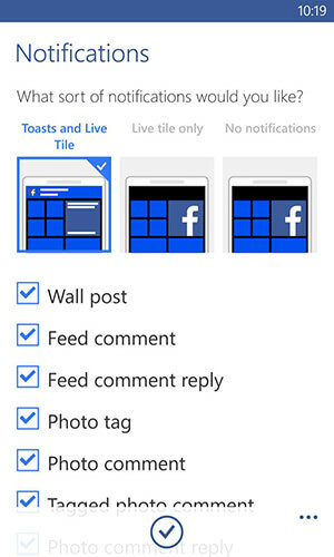 facebook app til windows-meddelelsesmuligheder