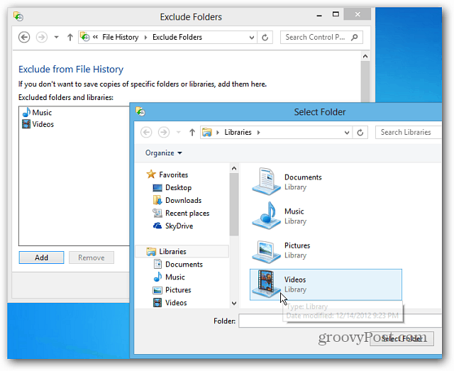 Konfigurer Windows 8-filhistorik til at gendanne slettede filer