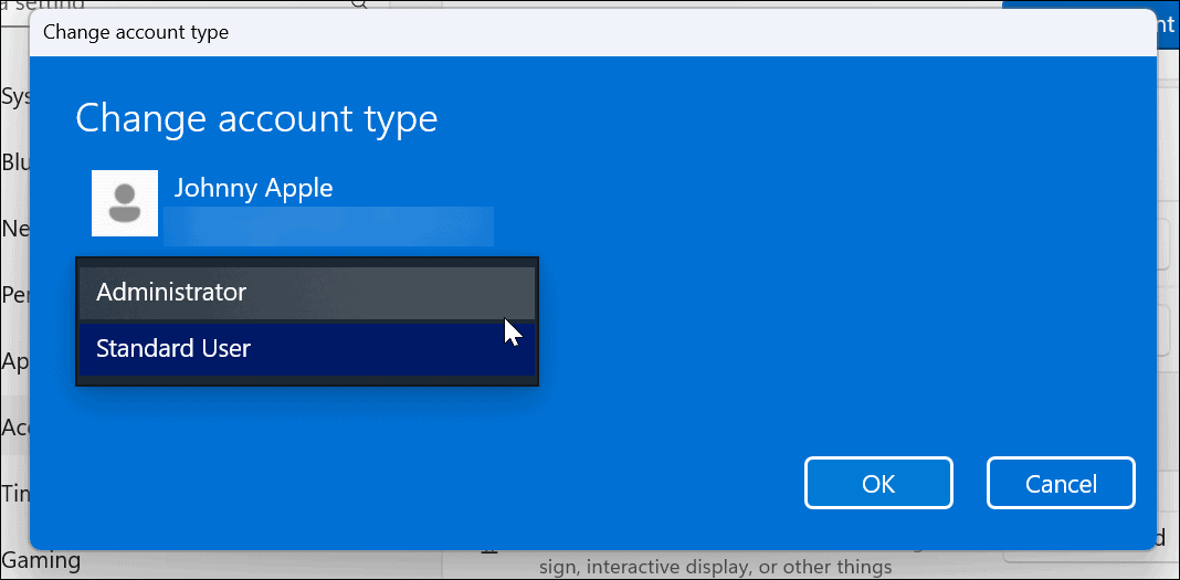 Skift kontotype på Windows 11