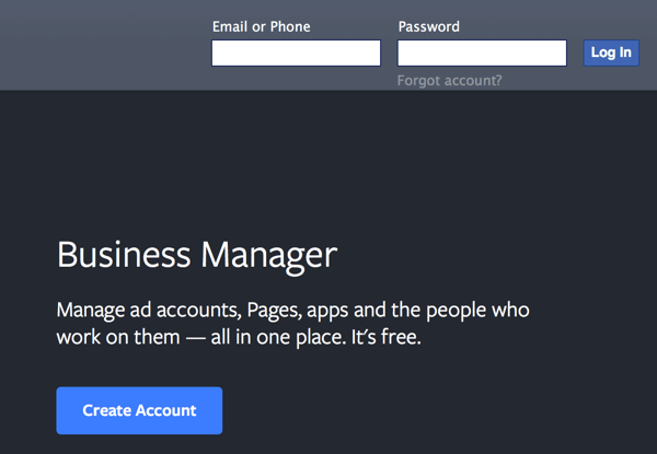 Facebook Business Manager Opret konto