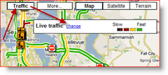 Google Maps Trafikændringsindstilling for Live Trafik