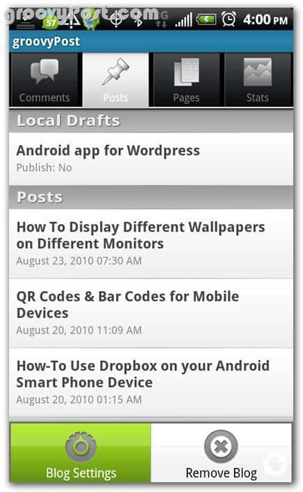 Wordpress på Android Posts anmeldelse - udkast
