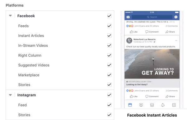Indstillinger for placering af Facebook-kampagner