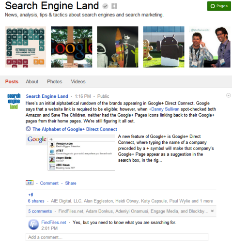 Google+ Sider - Land til søgemaskine