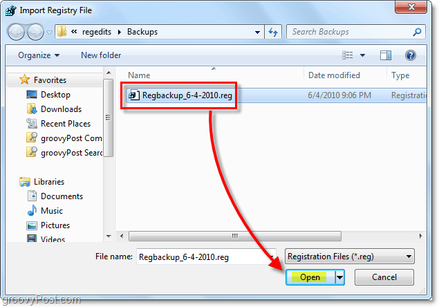 registreringsdatabase gendanne valg i Windows 7 og Vista til import