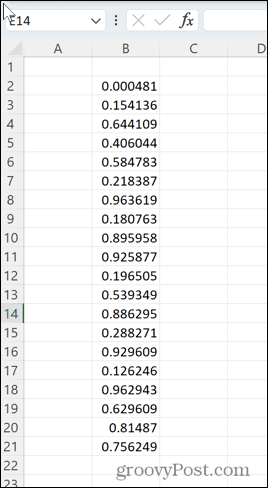 excel 20 tilfældige decimaler