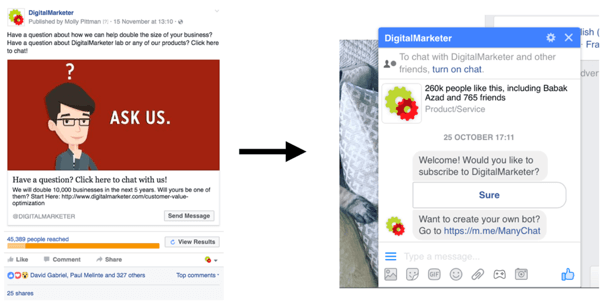Denne Facebook Messenger-annoncekampagne resulterede i 300+ salgssamtaler for kun $ 800.