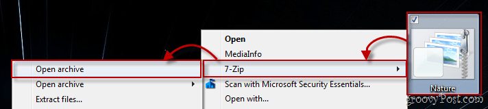 Windows 7-kontekstmenu ved hjælp af 7-zip