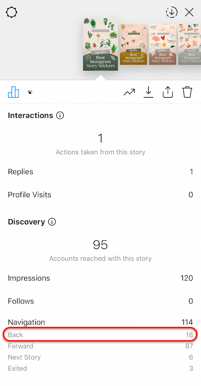instagram-historiedata, der viser tryk tilbage taget på din historie