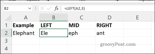Eksempel MID HØJRE og VENSTRE formler i Excel