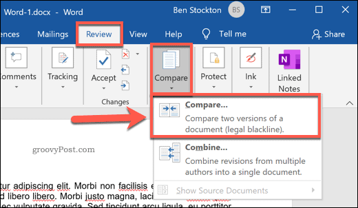 Sammenligning af to Microsoft Word-dokumenter