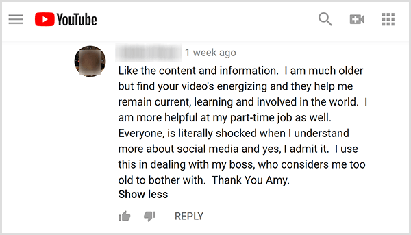 Amy Landino modtog positiv feedback om sit videoindhold fra sit publikum. For eksempel kommenterer en bruger, at hendes videoer hjælper mig med at forblive aktuel, læring og involveret i verden. Jeg er også mere hjælpsom i mit deltidsjob.