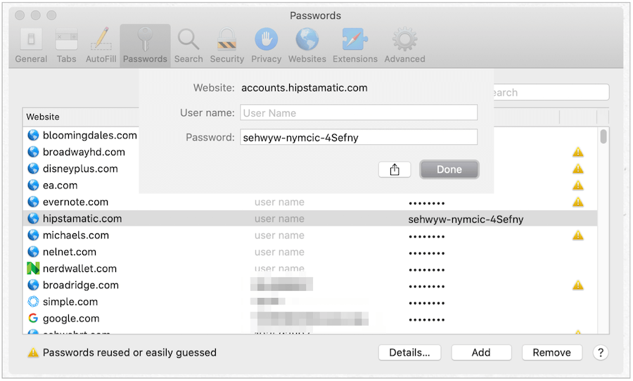 Mac-webadgangskoder