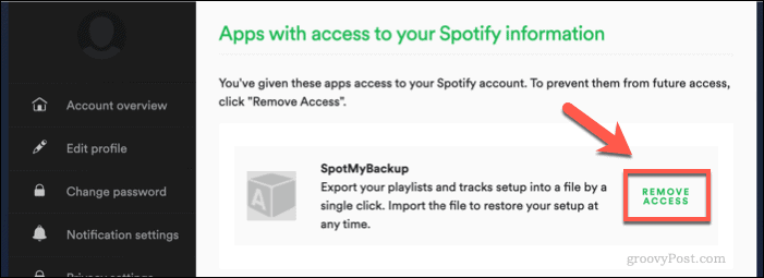 Tilbagekaldelse af SpotMyBackup-adgang til Spotify
