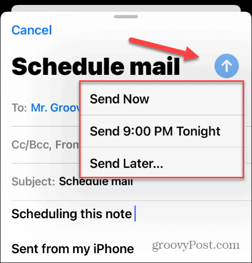 Planlæg e-mails på iPhone