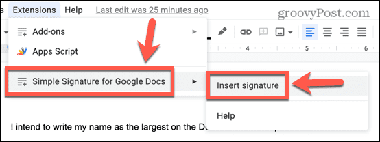 google docs indsæt signatur fra tilføjelse