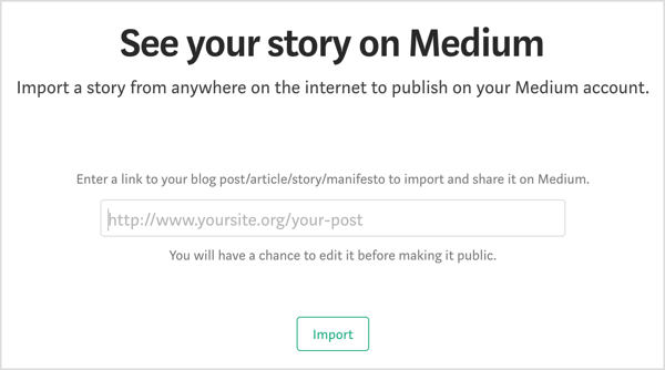 Indtast den URL, der peger på det blogindlæg, du vil genbruge på Medium.