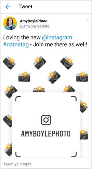 Krydsfremm dit Instagram-navneskilt på sociale kanaler som Twitter.
