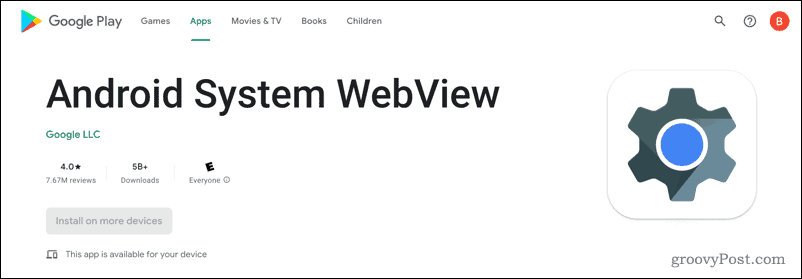 Android System WebView i Google Play Butik