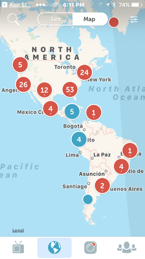 Periscopes kort gør det let for seerne at finde live streams rundt om i verden.
