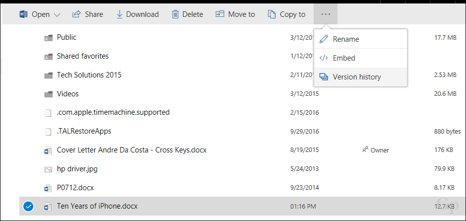Gendan tidligere versioner af filer i OneDrive