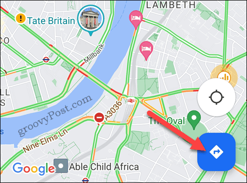 Google Maps mobil rutevejledning knap