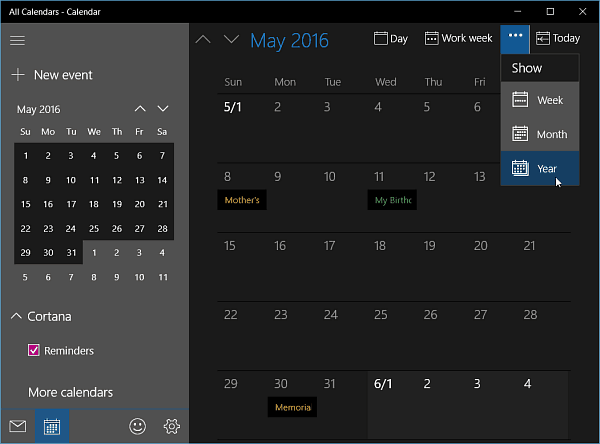 Kalenderapp til Windows 10 Insider Build 11099 får årvisning