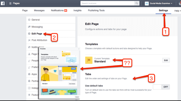 Sådan ændrer du dit Facebook-sidelayout ved hjælp af Business Manager.