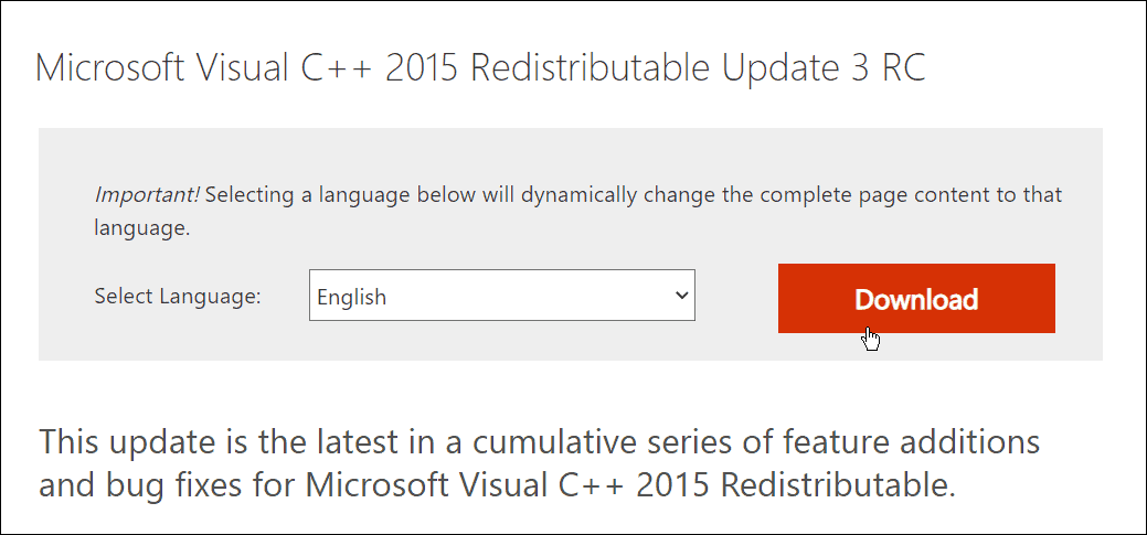 download Microsoft Visual C++ redistribuerbar