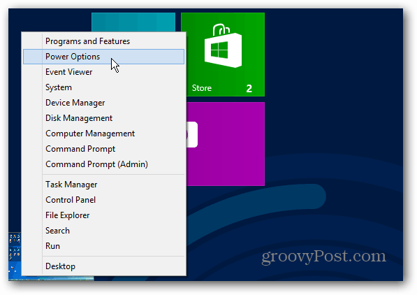 Power menu Windows 8 Start skærm