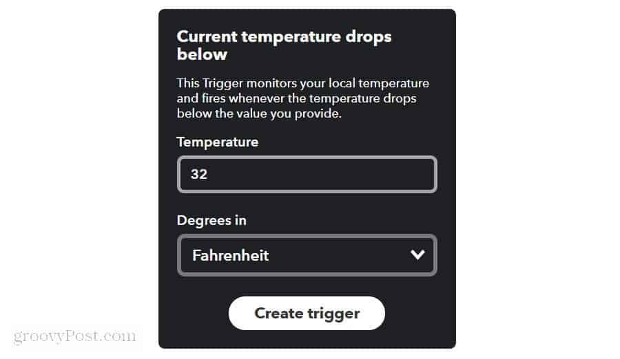 indstilling af vejr temperaturgrænse i ifttt