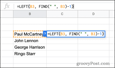 Brug af funktionen VENSTRE i Google Sheets