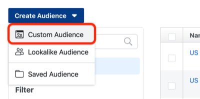 trin 1 i, hvordan man opretter Facebook-tilpasset publikum