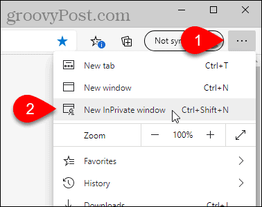 Vælg Nyt InPrivate-vindue i Edge