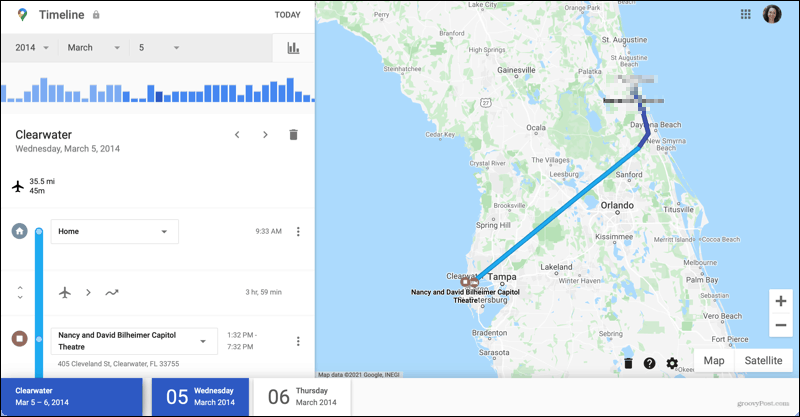 Rejseoplysninger på Google Maps tidslinje