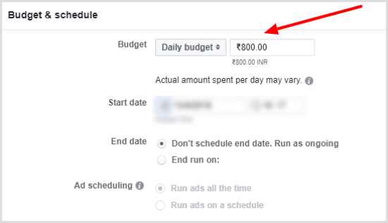 Indstil et dagligt budget til din Facebook-annoncekampagne.