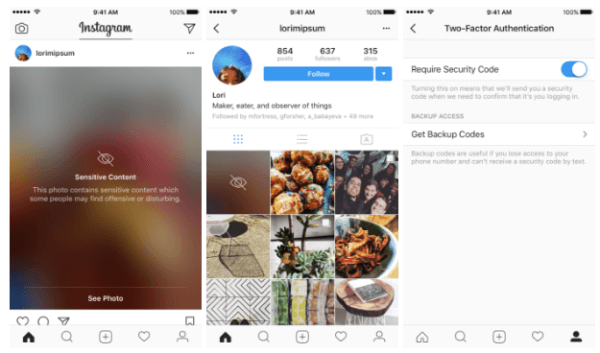 Instagram udvider tofaktorautentificering til alle brugere og begynder at sløre følsomt indhold.