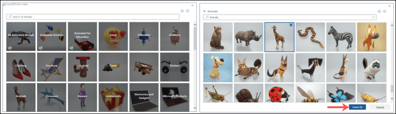 Søg og gennemse 3D -modeller i Microsoft Office
