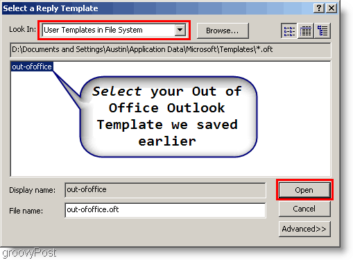 Outlook 2007 - Opret Outlook-regel, vælg en skabelon