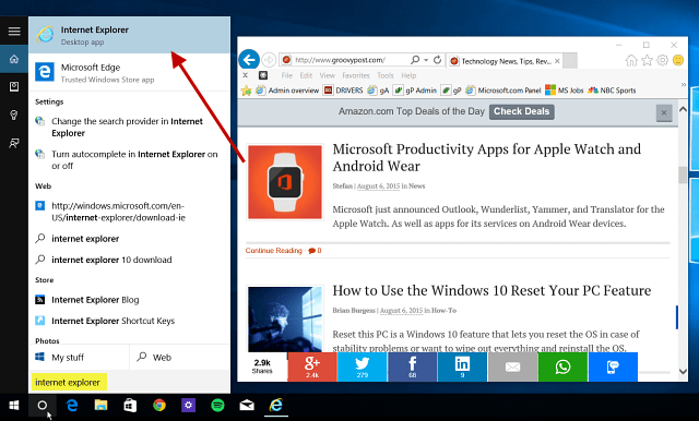 Tip om Windows 10: Find og brug Internet Explorer, når det er nødvendigt