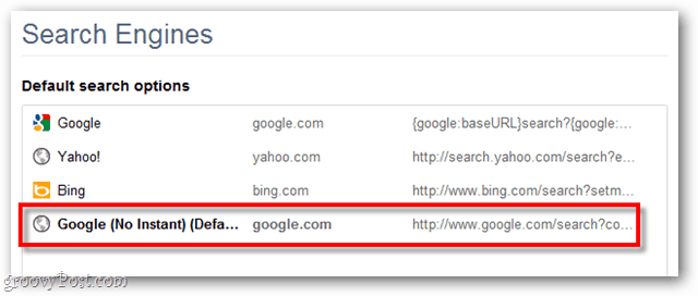 Google Chrome standard søgemuligheder