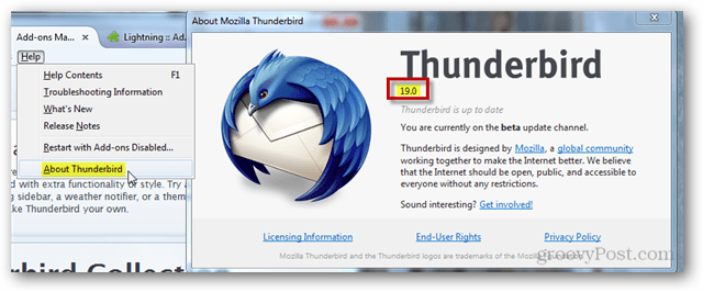 find thunderbird version