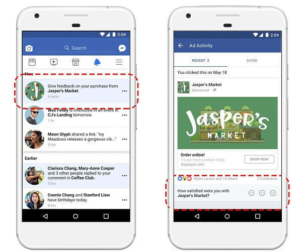 Facebook lancerer en ny mulighed for e-handelsanmeldelse inde i instrumentpanelet for seneste annoncer, der giver købere mulighed for at give feedback om produkter, der annonceres på Facebook.