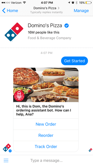 Dominos chatbot gør det let for kunder at spore deres ordre. Dette kan reducere opkald til butikken.