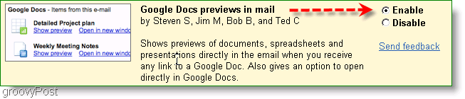 google docs-forhåndsvisninger kan aktiveres i Labs-indstillingerne
