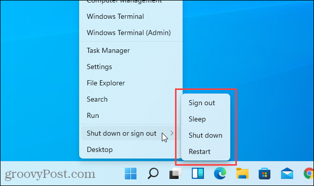Ingen dvalemulighed i menuen Windows + X i Windows 11