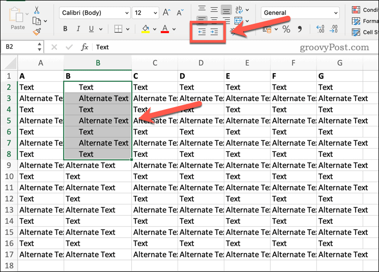 Indryk tekst i Excel