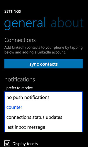 linket i app til Windows Phone-underretningsmuligheder